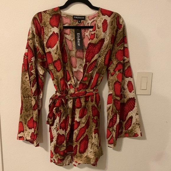 eilly bazar Pants - Brown and Red Snakeskin Romper